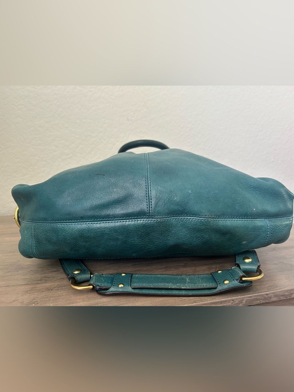 Coach Madison Leather Julianne Tote Teal and Gold Shoulder Bag Purse Handbag - Picture 6 of 12